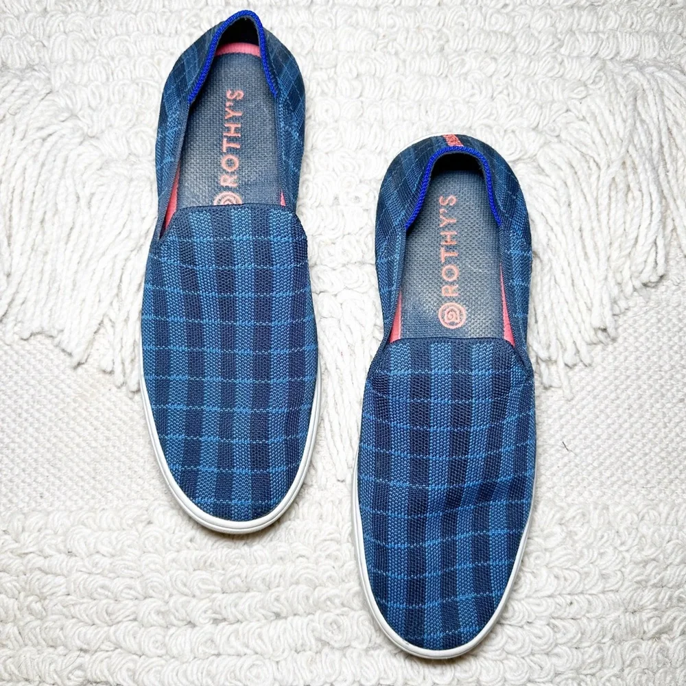 ROTHY'S blue plaid The Sneaker slip on sneakers 10.5 RETIRED